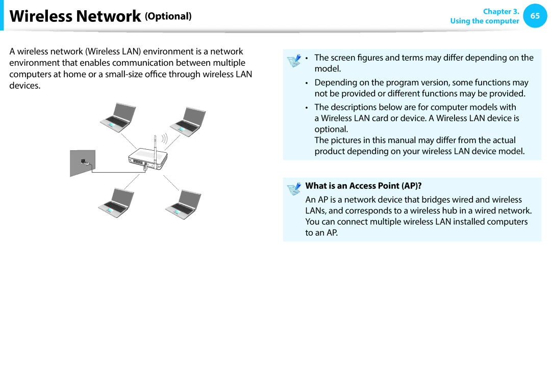 Samsung NP270E5E-X01TR, NT270E5J-K55 Wireless Network Optional, Screen figures and terms may differ depending on the model 