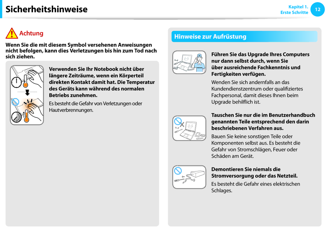 Samsung NP270E5E-K02IT, NP470R5E-X01DE Hinweise zur Aufrüstung, Über ausreichende Fachkenntnis und Fertigkeiten verfügen 