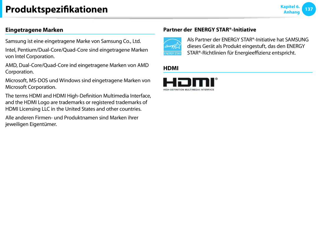 Samsung NP270E5J-X03TR, NP470R5E-X01DE, NP470R5E-X01PT manual Eingetragene Marken, Partner der Energy STAR-Initiative 