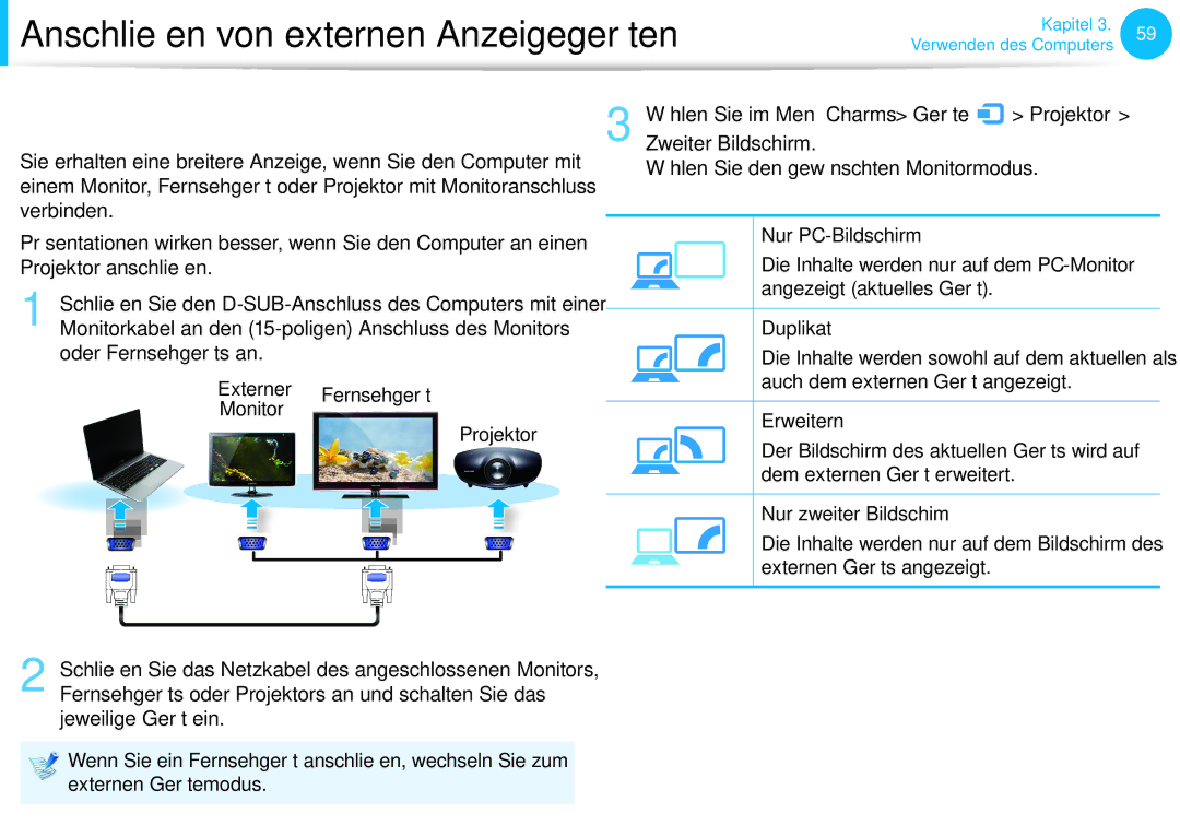 Samsung NP270E5E-K02GR, NP470R5E-X01DE, NP470R5E-X01PT, NP270E5G-K04AT manual Verbinden mit dem Monitoranschluss optional 