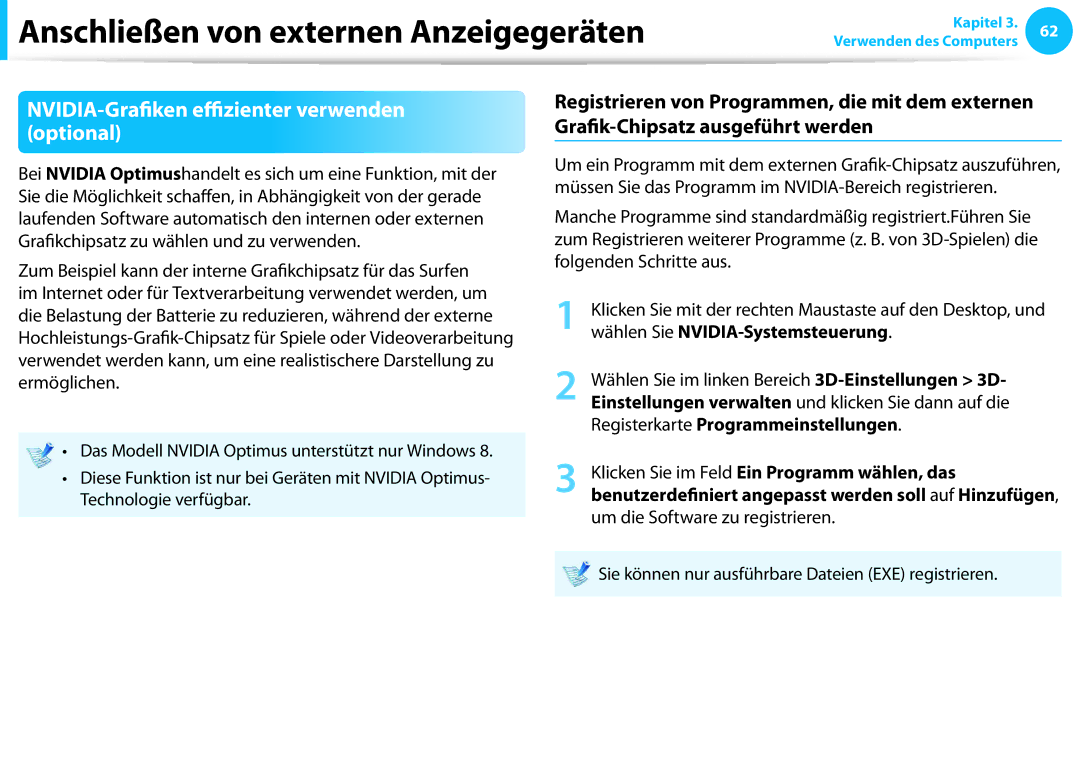 Samsung NP270E5G-X02TR, NP470R5E-X01DE NVIDIA-Grafiken effizienter verwenden, Optional, Wählen Sie NVIDIA-Systemsteuerung 