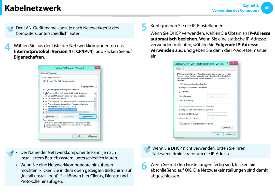 Samsung NP270E5E-K03DE manual Der LAN-Gerätename kann, je nach Netzwerkgerät des, Computers, unterschiedlich lauten 