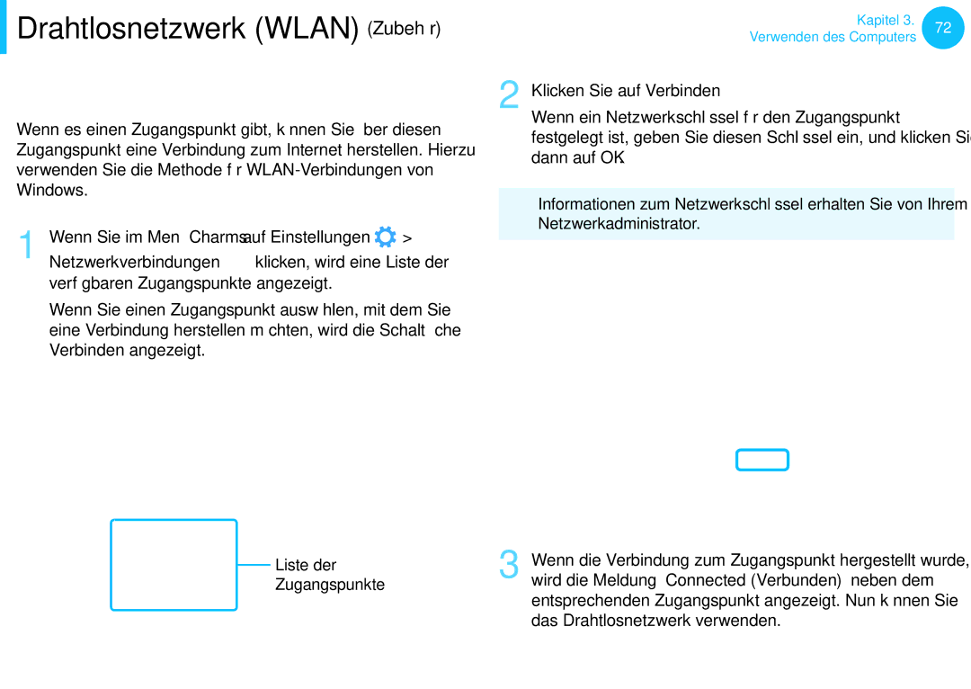 Samsung NP450R5E-X03GR, NP470R5E-X01DE, NP470R5E-X01PT manual Drahtlosnetzwerk Wlan Zubehör, Anschließen an ein Wlan 