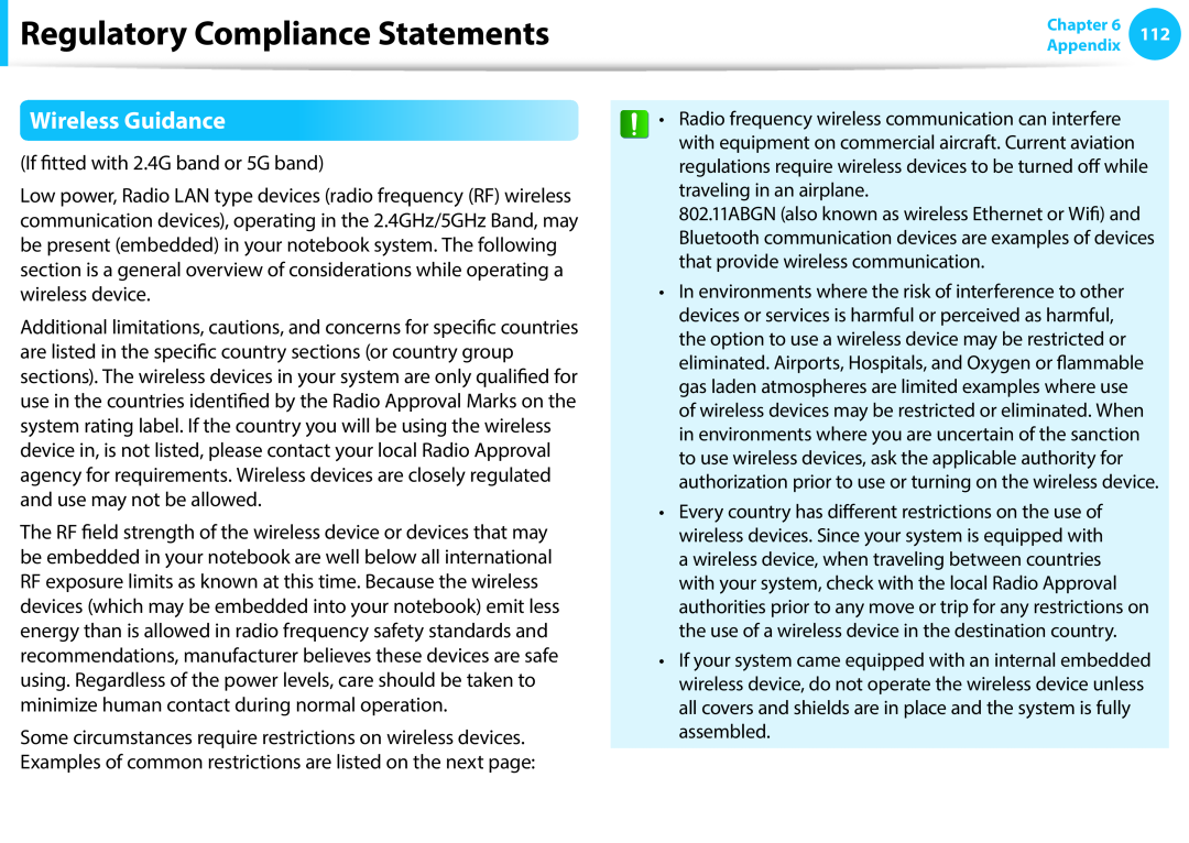 Samsung NP270E5G-K02TR, NP470R5E-X01DE, NP470R5E-X01PT, NP270E5G-K04AT Regulatory Compliance Statements, Wireless Guidance 