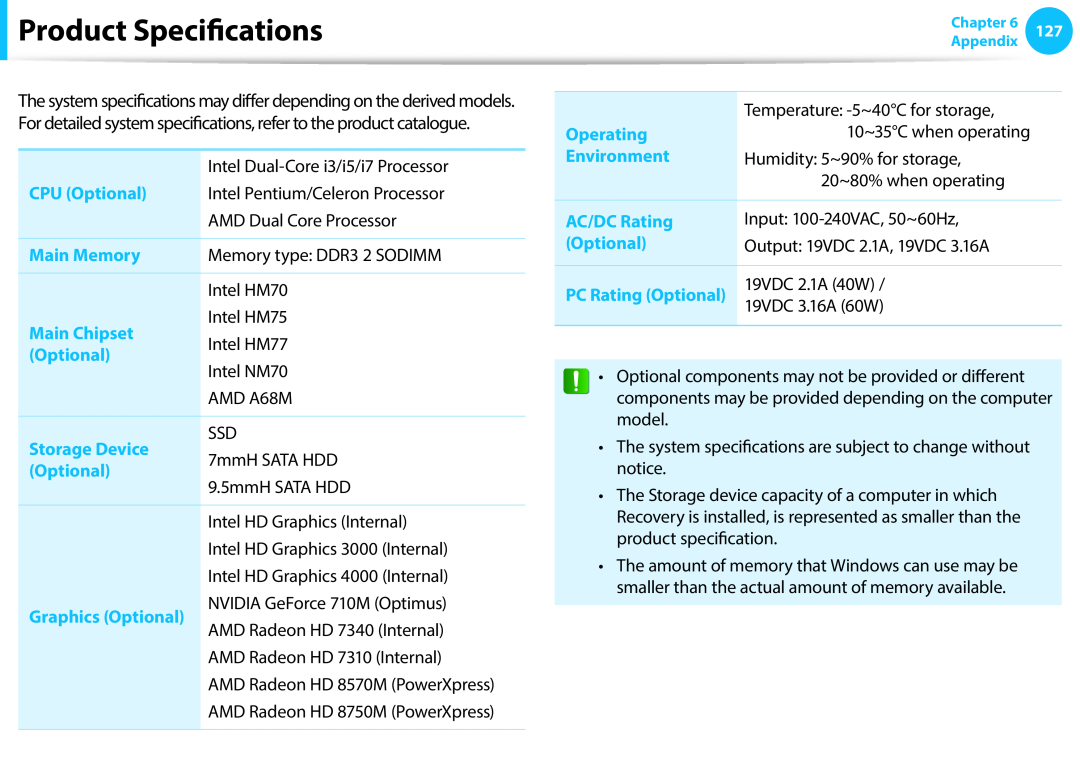 Samsung NP270E5E-X05FR, NP470R5E-X01DE, NP470R5E-X01PT, NP270E5G-K04AT, NP270E5G-K06TR, NP270E5G-X01TR Product Specifications 
