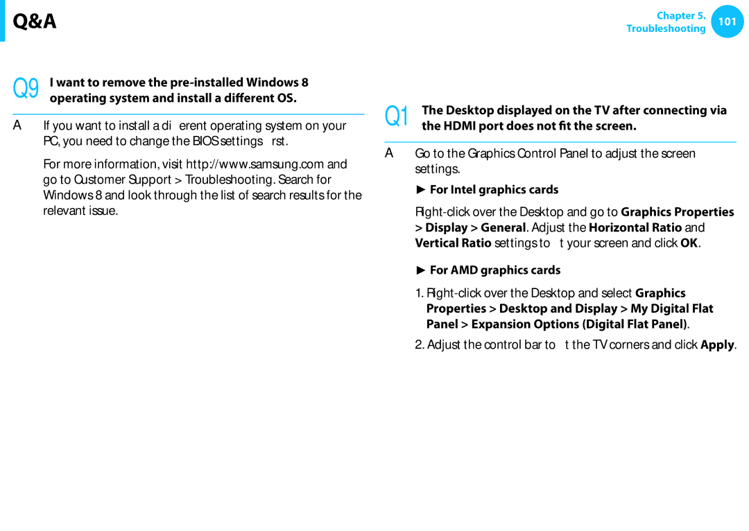 Samsung NP550P5C-S04DE, NP470R5E-X01DE manual Display Related, Hdmi port does not fit the screen, For Intel graphics cards 