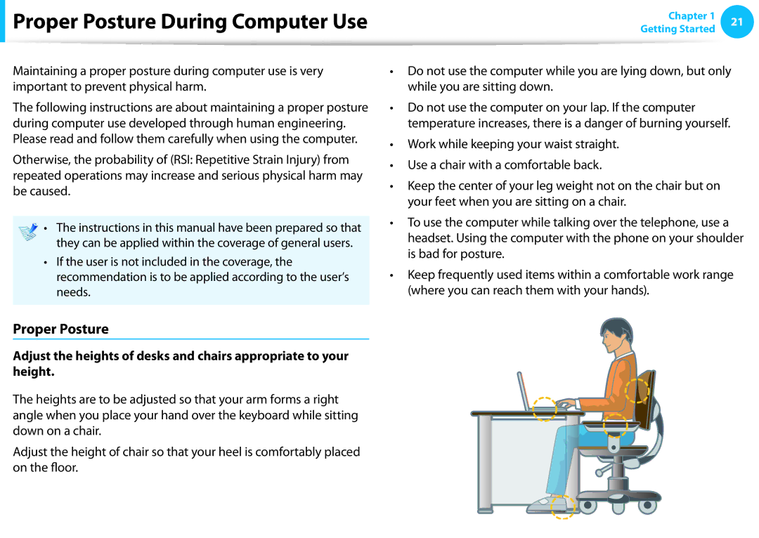 Samsung XE500T1C-K01TR, NP470R5E-X01DE, NP470R5E-X01PT, NP550P7C-S0EDE, NP550P7C-S0CDE Proper Posture During Computer Use 