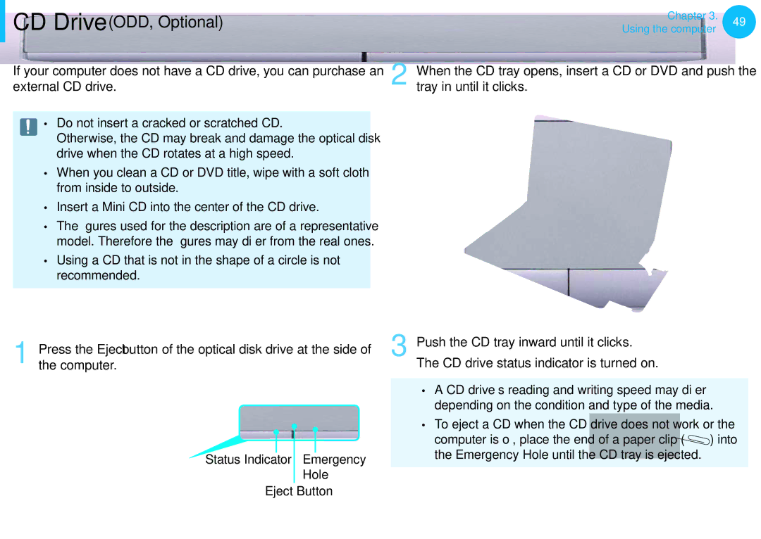 Samsung NP550P5C-T04DE, NP470R5E-X01DE, NP470R5E-X01PT Using CD Drive, To eject a CD when the CD drive does not work or 