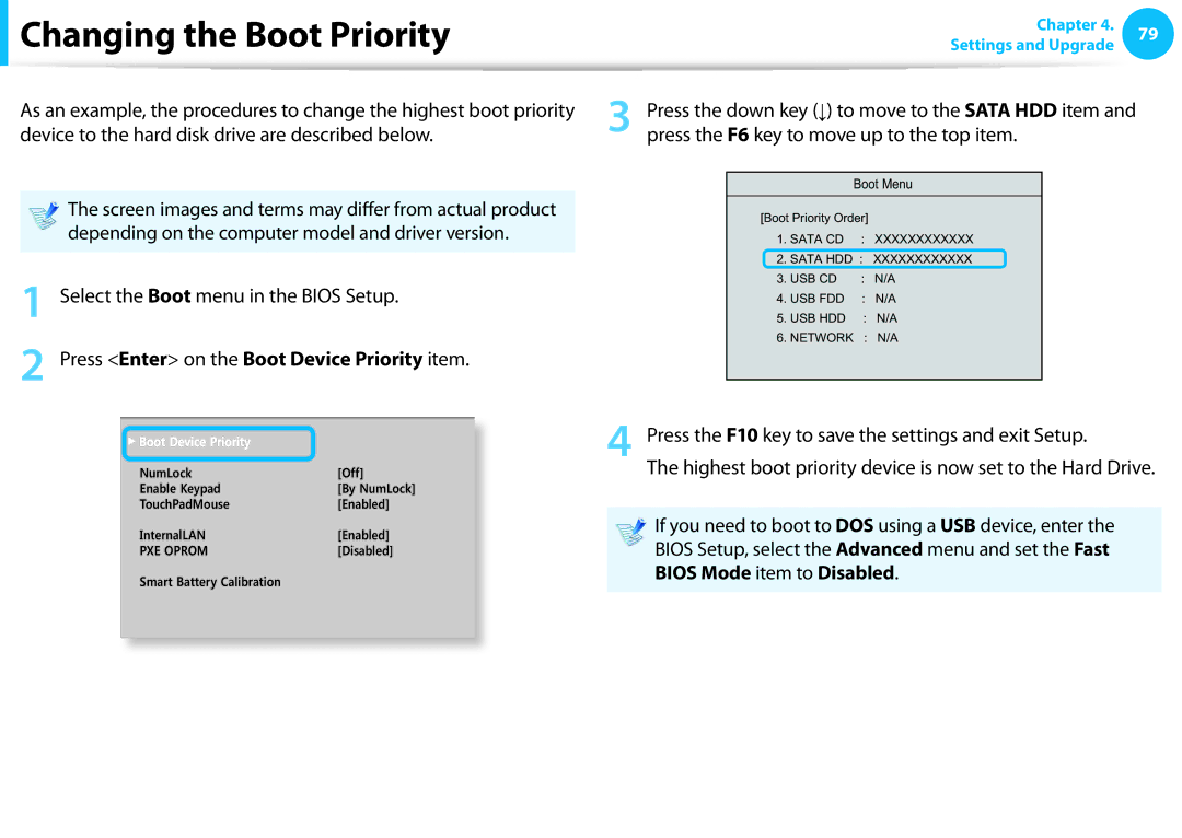 Samsung NP550P7C-S05DE, NP470R5E-X01DE manual Changing the Boot Priority, Depending on the computer model and driver version 