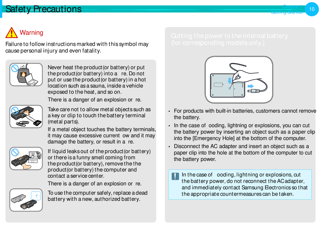 Samsung NP510R5EA01UB manual There is a danger of an explosion or fire 