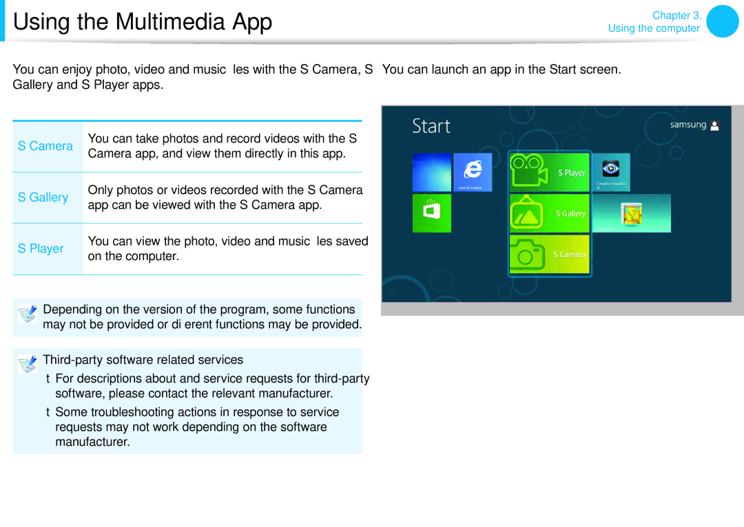 Samsung NP510R5EA01UB manual Using the Multimedia App 