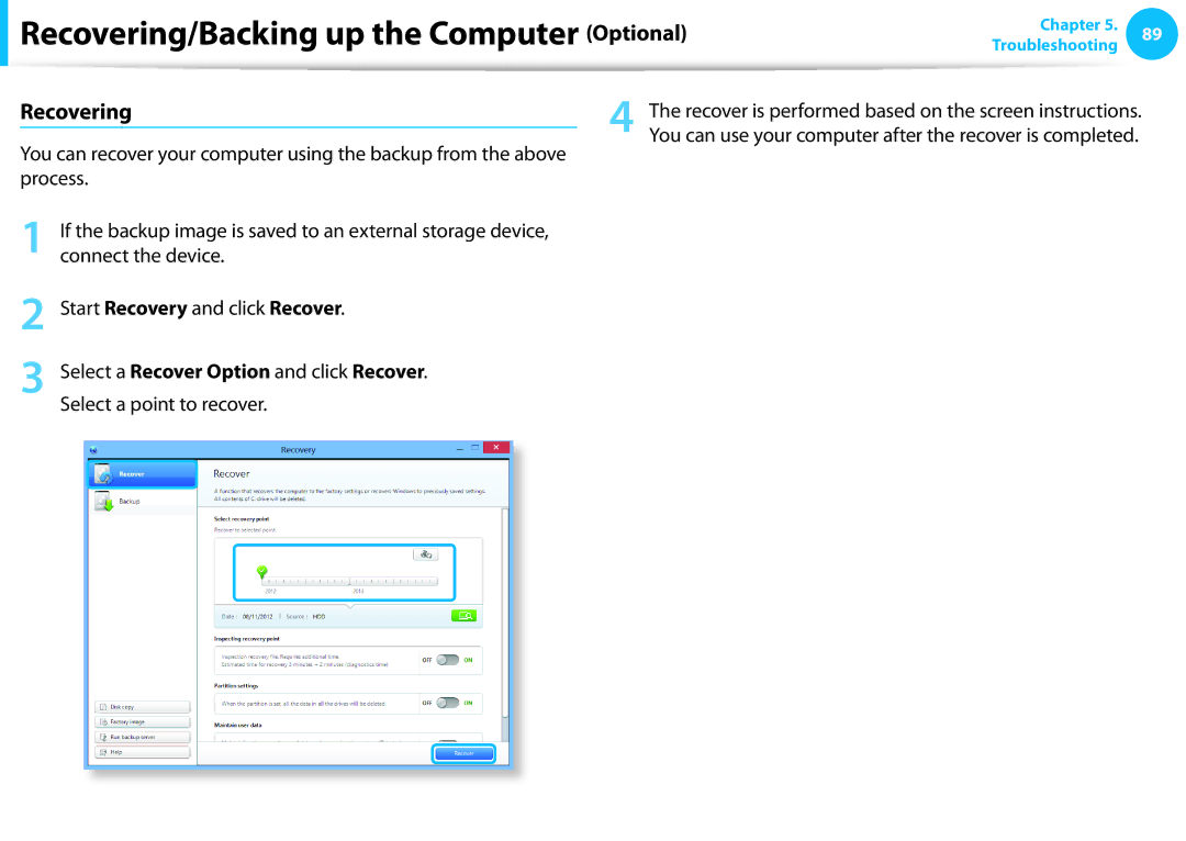 Samsung NP510R5EA01UB manual Recovering 