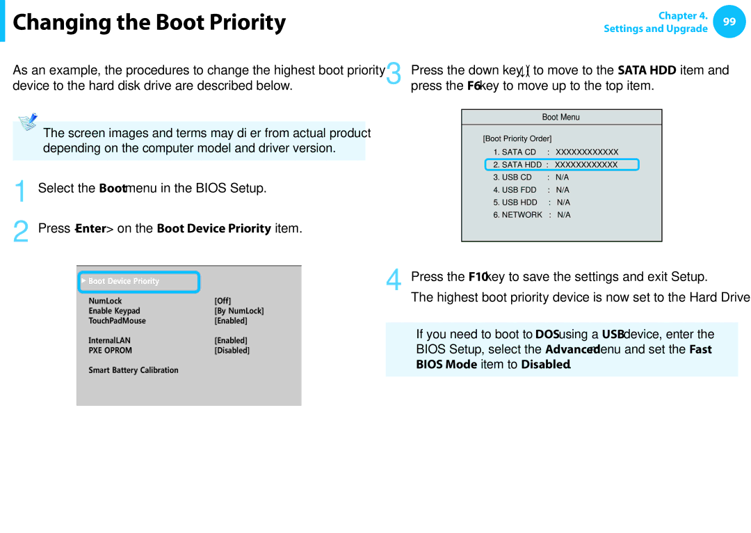 Samsung NP535U3C, NP530U3B-A02US manual Changing the Boot Priority, Depending on the computer model and driver version 