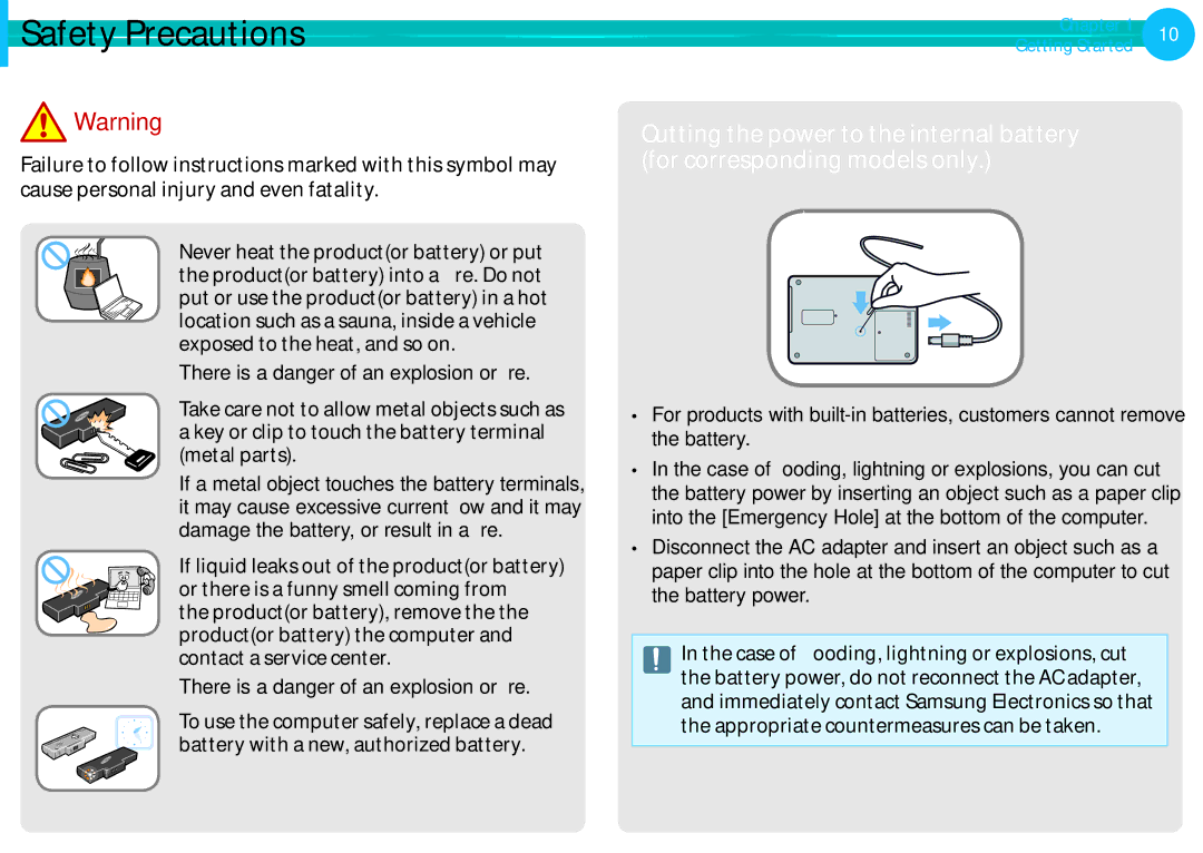 Samsung NP530U3C-A07US, NP530U3B-A02US, NP530U3C-A03US, NP535U3C, NP530U4CA03JM There is a danger of an explosion or fire 