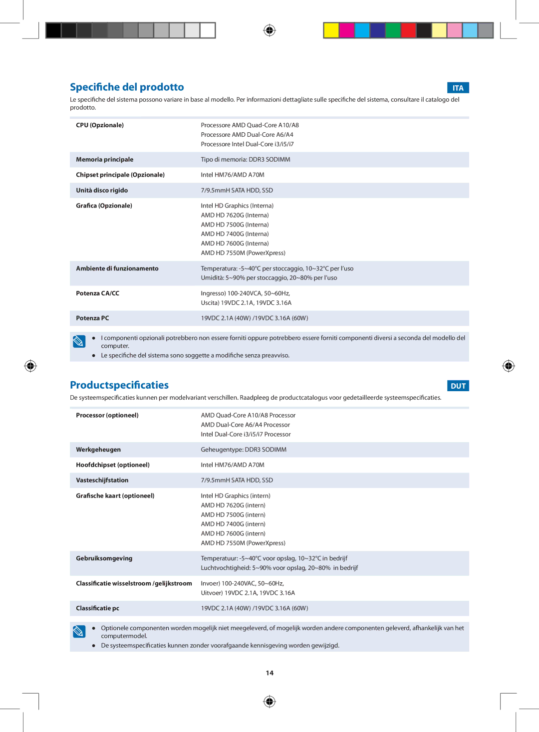 Samsung NP535U4X-A01VN manual Specifiche del prodotto, Productspecificaties, Ita, Dut 