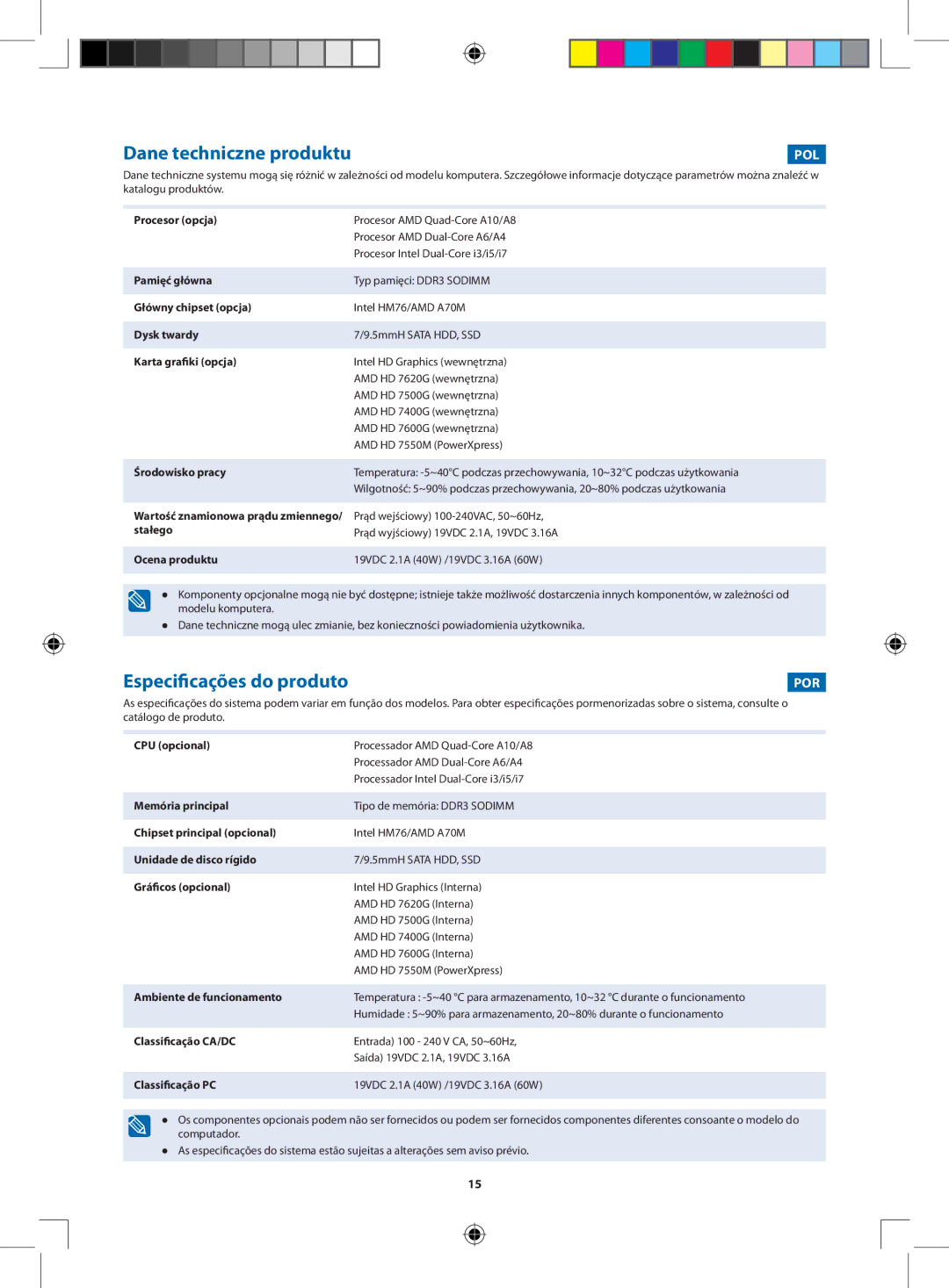 Samsung NP535U4X-A01VN manual Dane techniczne produktu, Especificações do produto, Pol, Por 