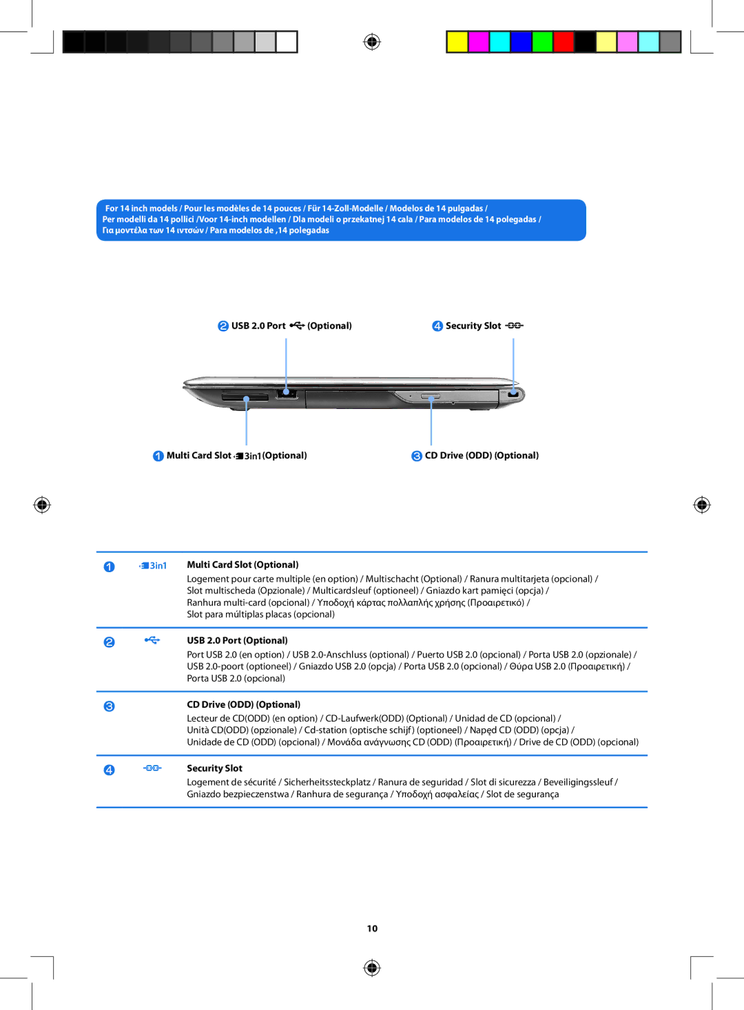 Samsung NP535U4X-A01VN manual Multi Card Slot Optional, CD Drive ODD Optional,  Security Slot 