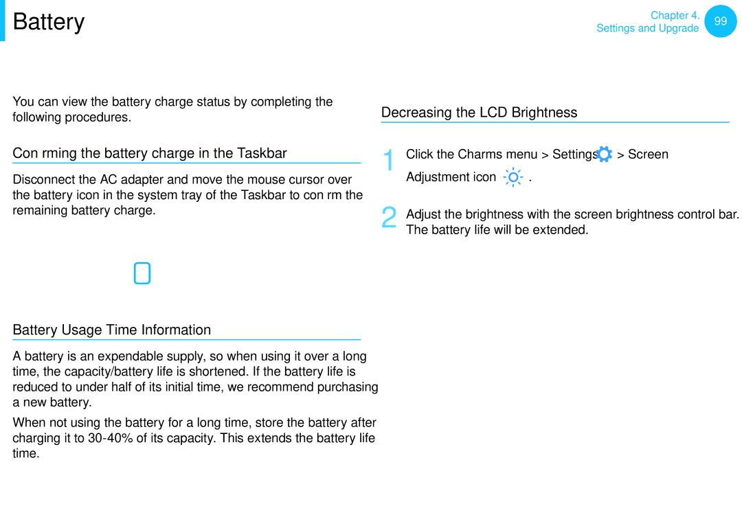 Samsung NP540U3C-A01US manual Measuring the Remaining Battery Charge, Extending the Battery Usage Time 