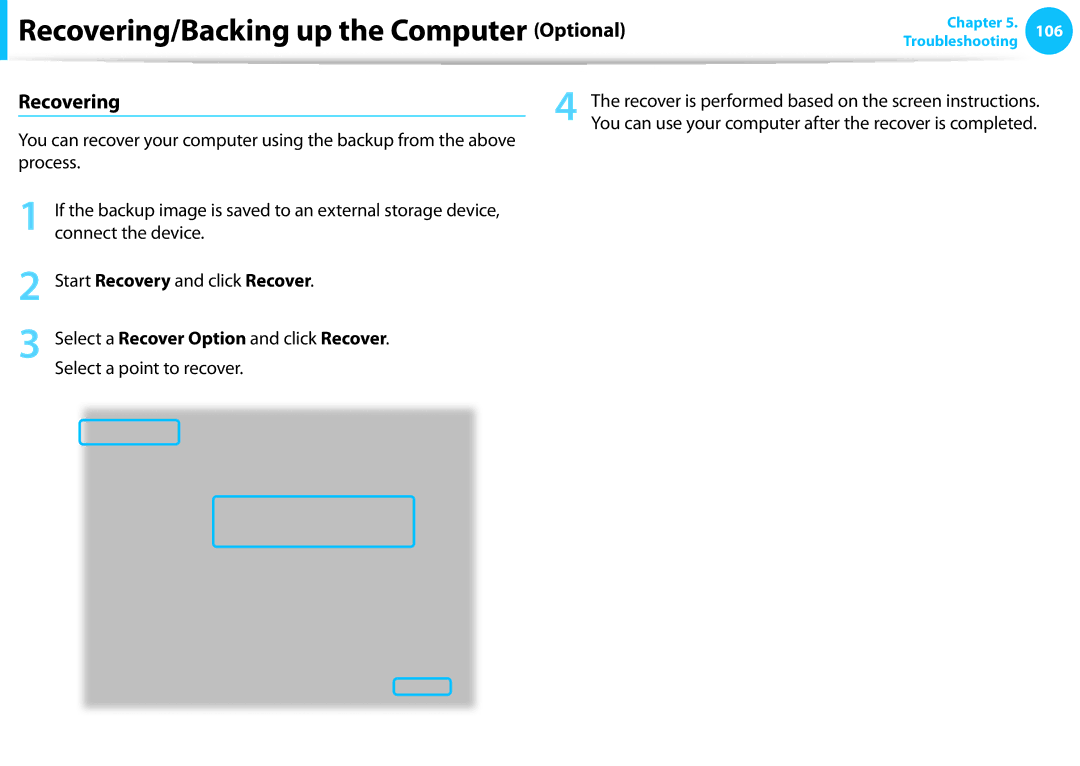 Samsung NP540U3C-A01US manual Recovering 