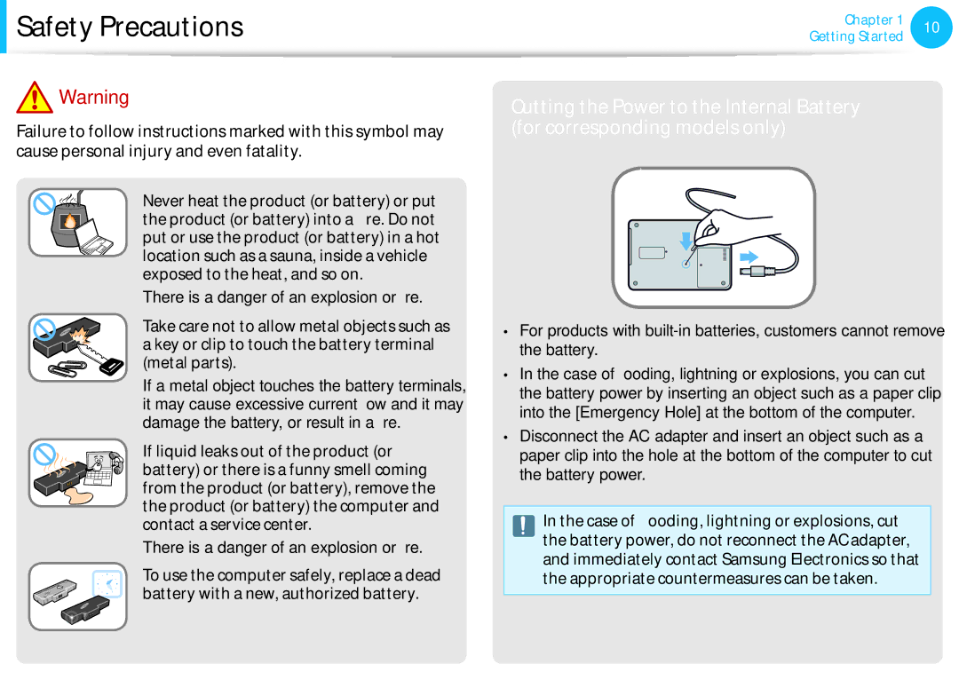 Samsung NP540U3C-A01US manual There is a danger of an explosion or fire 