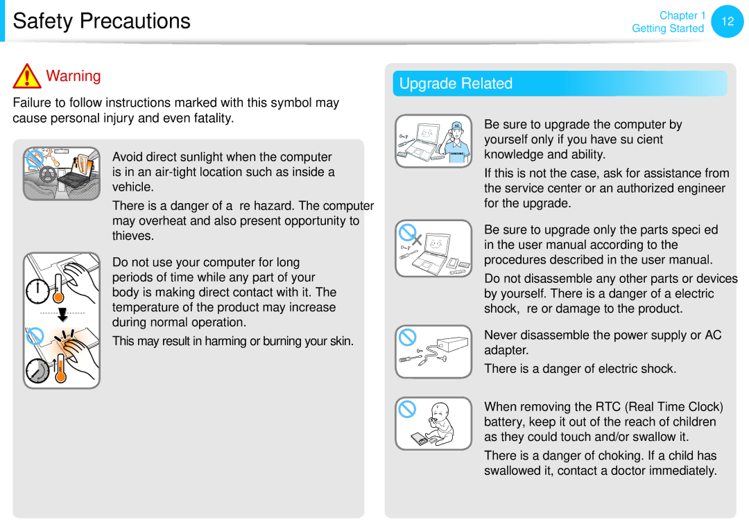 Samsung NP540U3C-A01US manual Upgrade Related, This may result in harming or burning your skin 