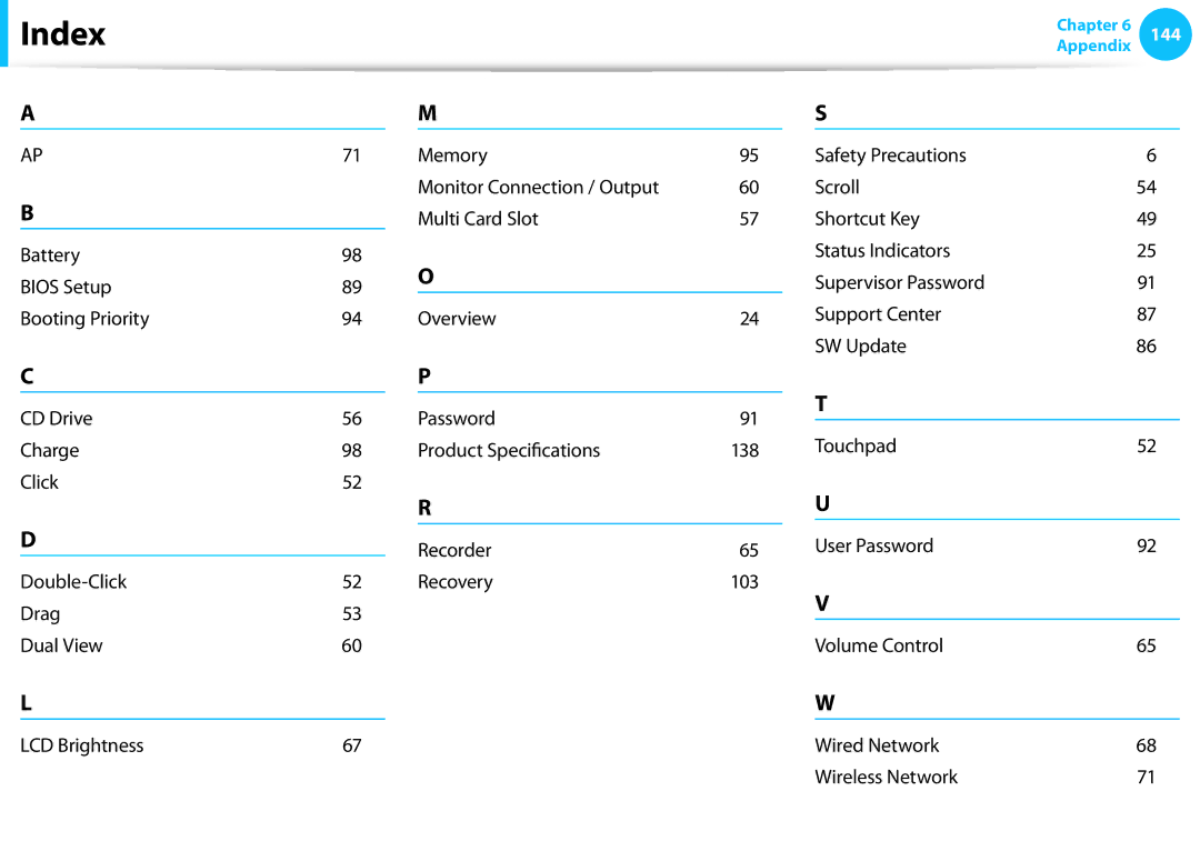 Samsung NP540U3C-A01US manual Index 