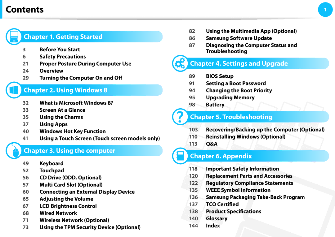 Samsung NP540U3C-A01US manual Contents 