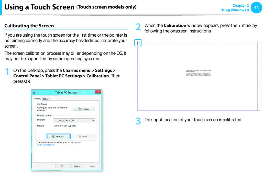 Samsung NP540U3C-A01US manual Calibrating the Screen 