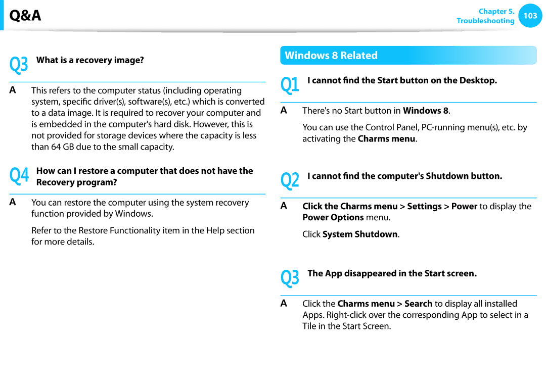 Samsung NP550P7C-T01US manual Windows 8 Related, Q3 What is a recovery image?, Recovery program? 