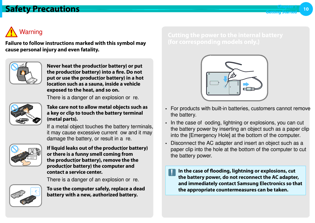 Samsung NP550P7C-T01US manual There is a danger of an explosion or fire 