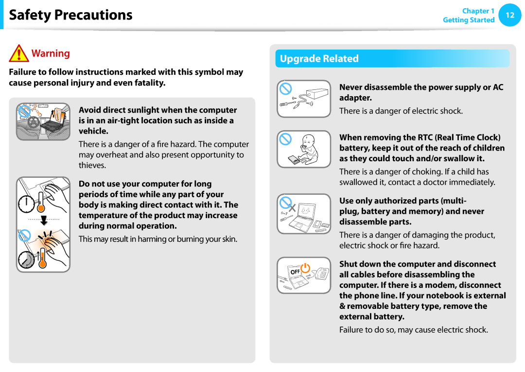 Samsung NP550P7C-T01US manual Upgrade Related, This may result in harming or burning your skin 