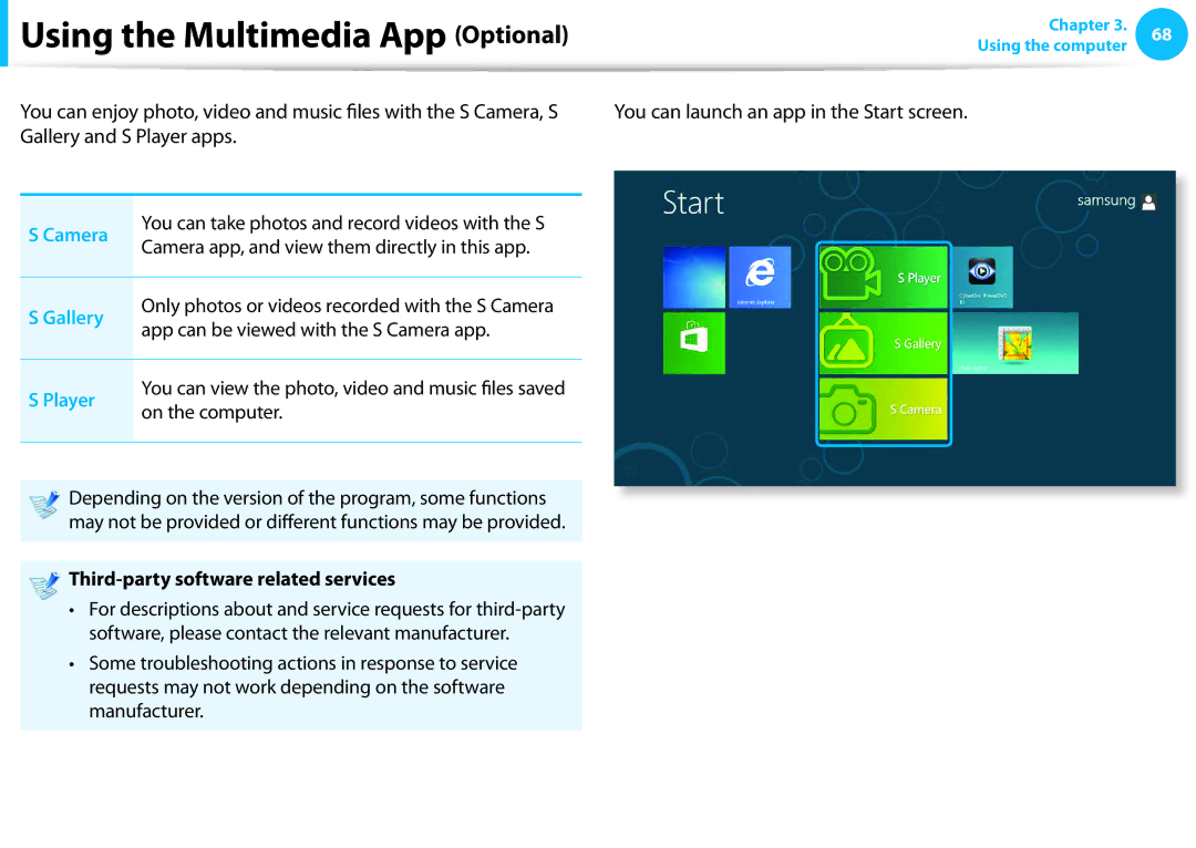 Samsung NP550P7C-T01US manual Using the Multimedia App Optional 