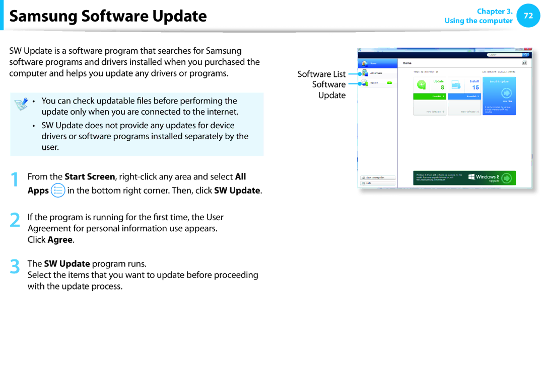 Samsung NP550P7C-T01US manual Samsung Software Update, Apps 