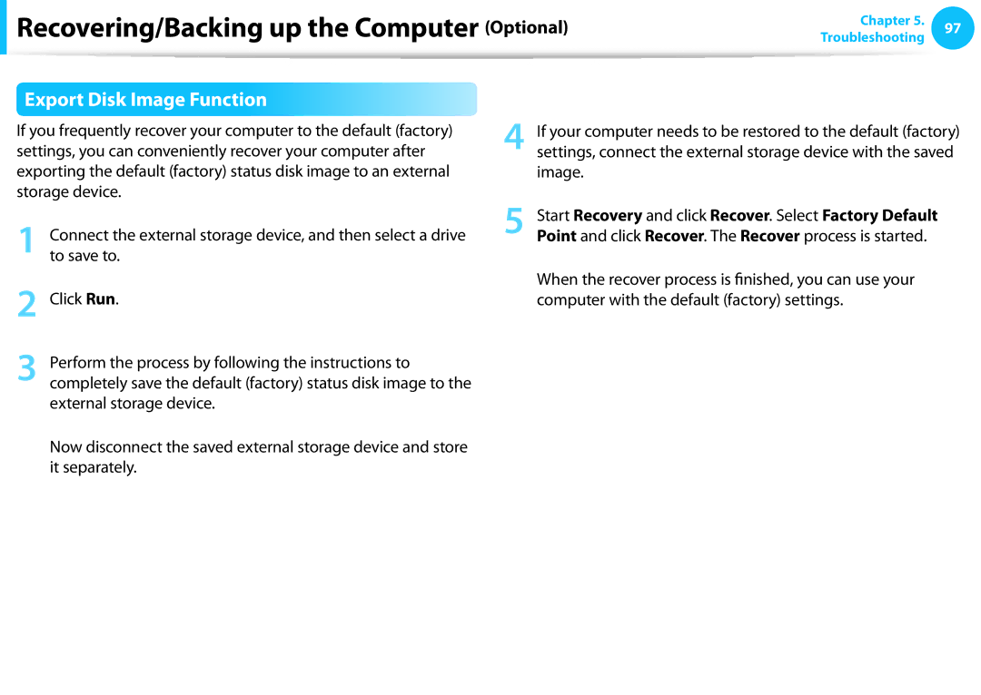 Samsung NP550P7C-T01US manual Export Disk Image Function 