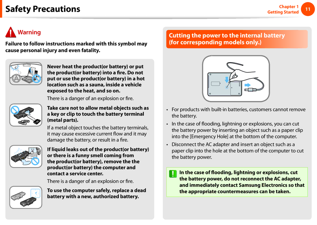 Samsung NP600B4CA01US appendix There is a danger of an explosion or fire 