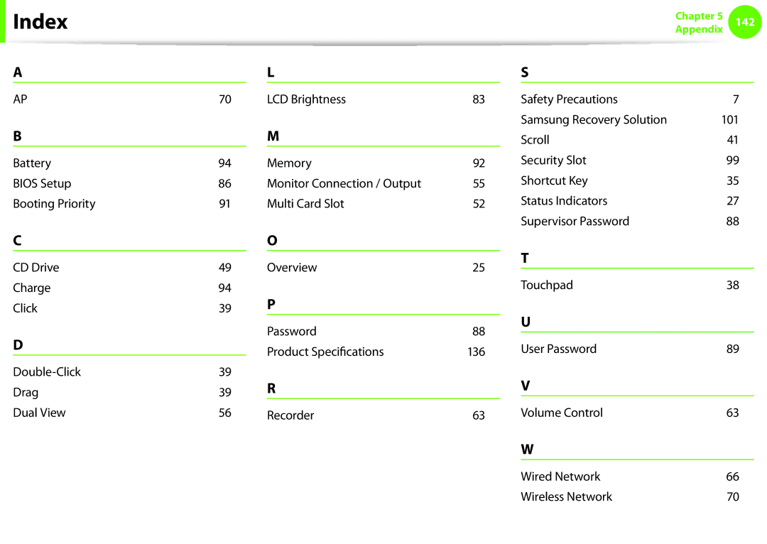 Samsung NP600B4CA01US appendix Index 