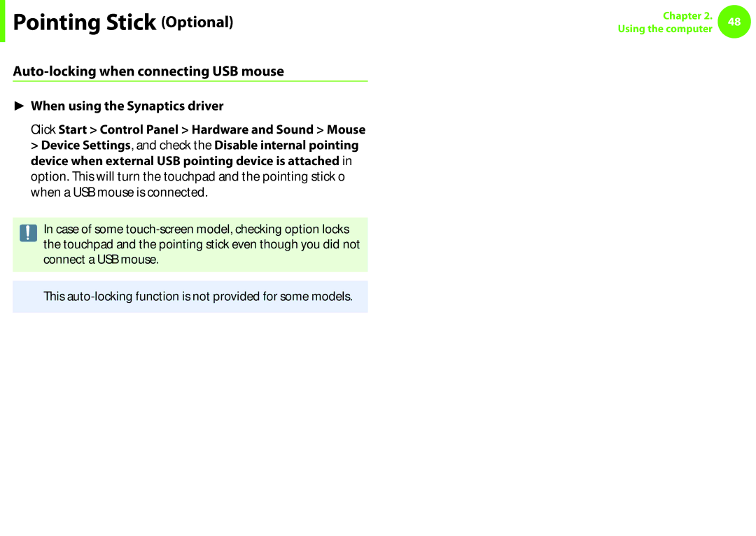 Samsung NP600B4CA01US appendix Auto-locking when connecting USB mouse 
