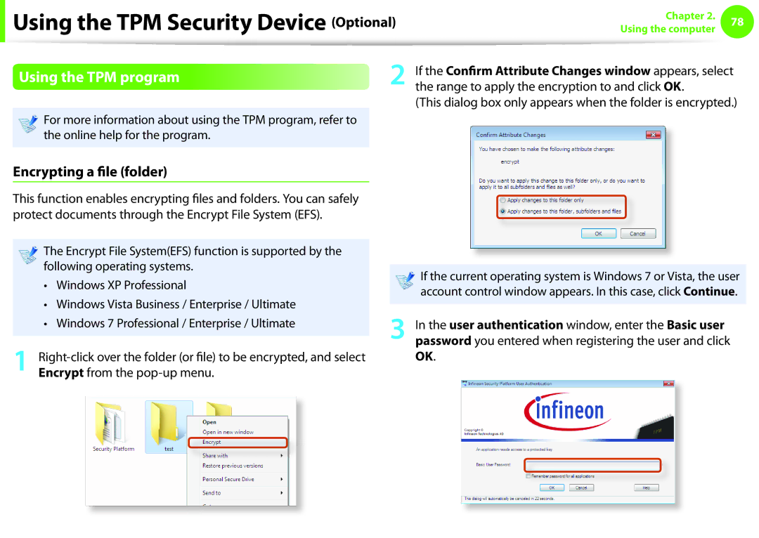 Samsung NP600B4CA01US appendix Using the TPM program, Encrypting a file folder, Encrypt from the pop-up menu 