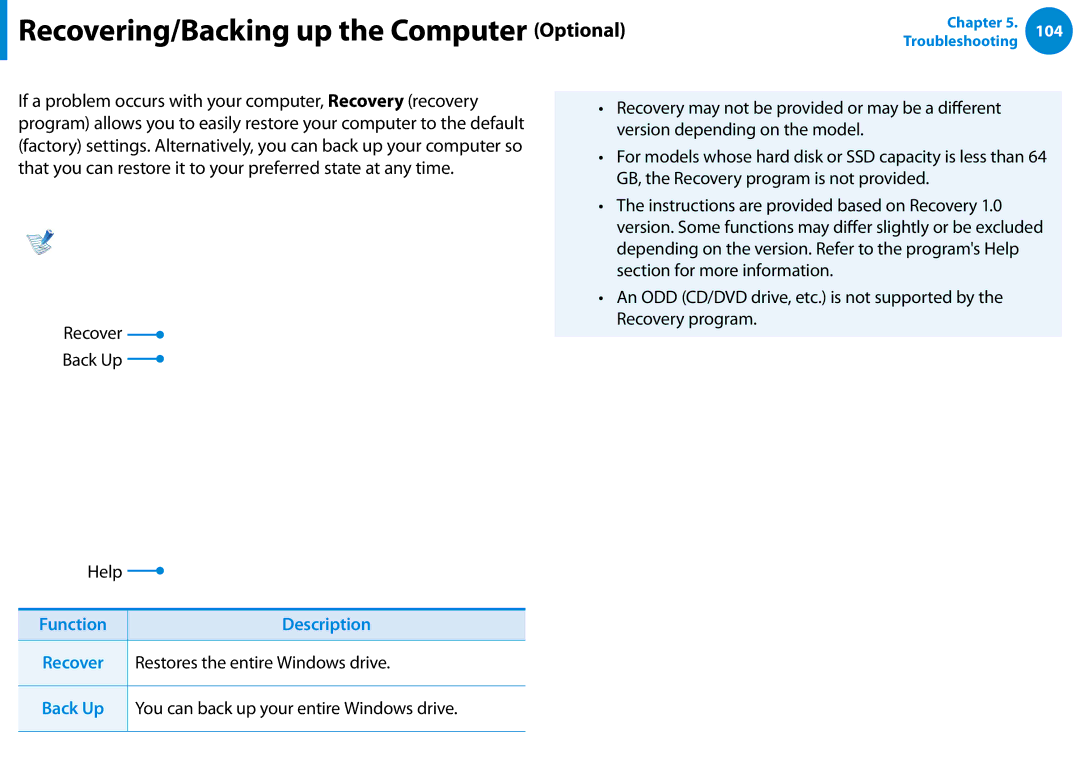 Samsung NP680Z5EX01US manual Recovering/Backing up the Computer Optional, Recovery Introduction 