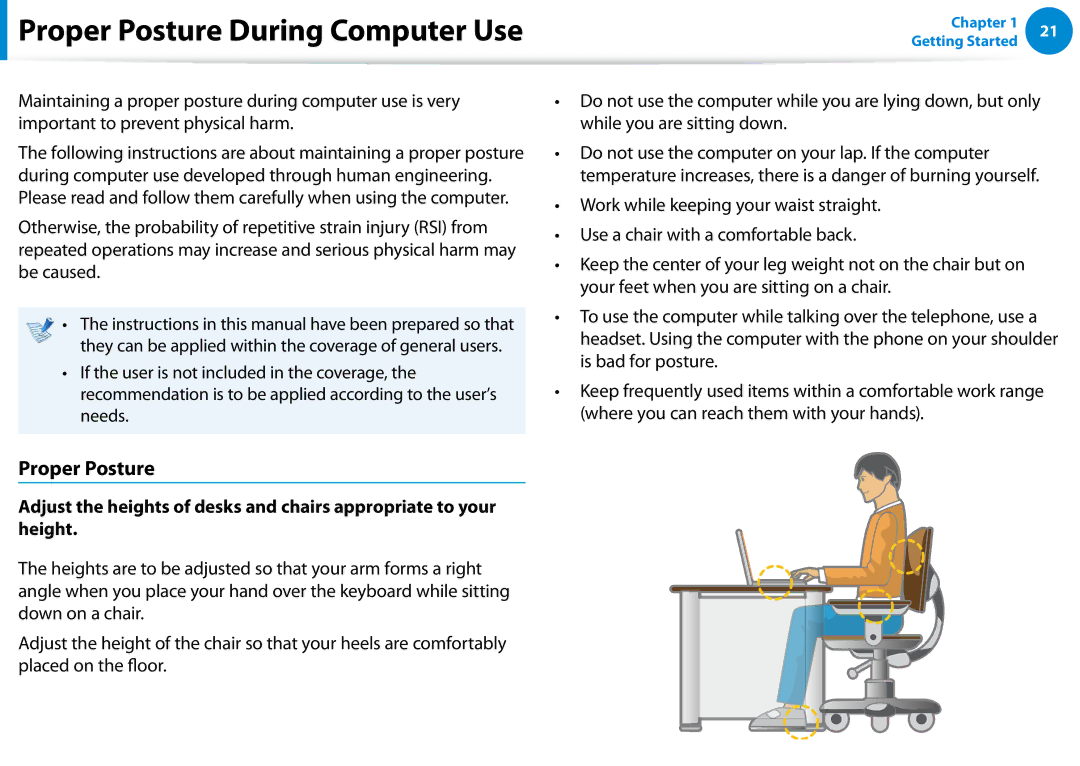 Samsung NP680Z5EX01US manual Proper Posture During Computer Use 