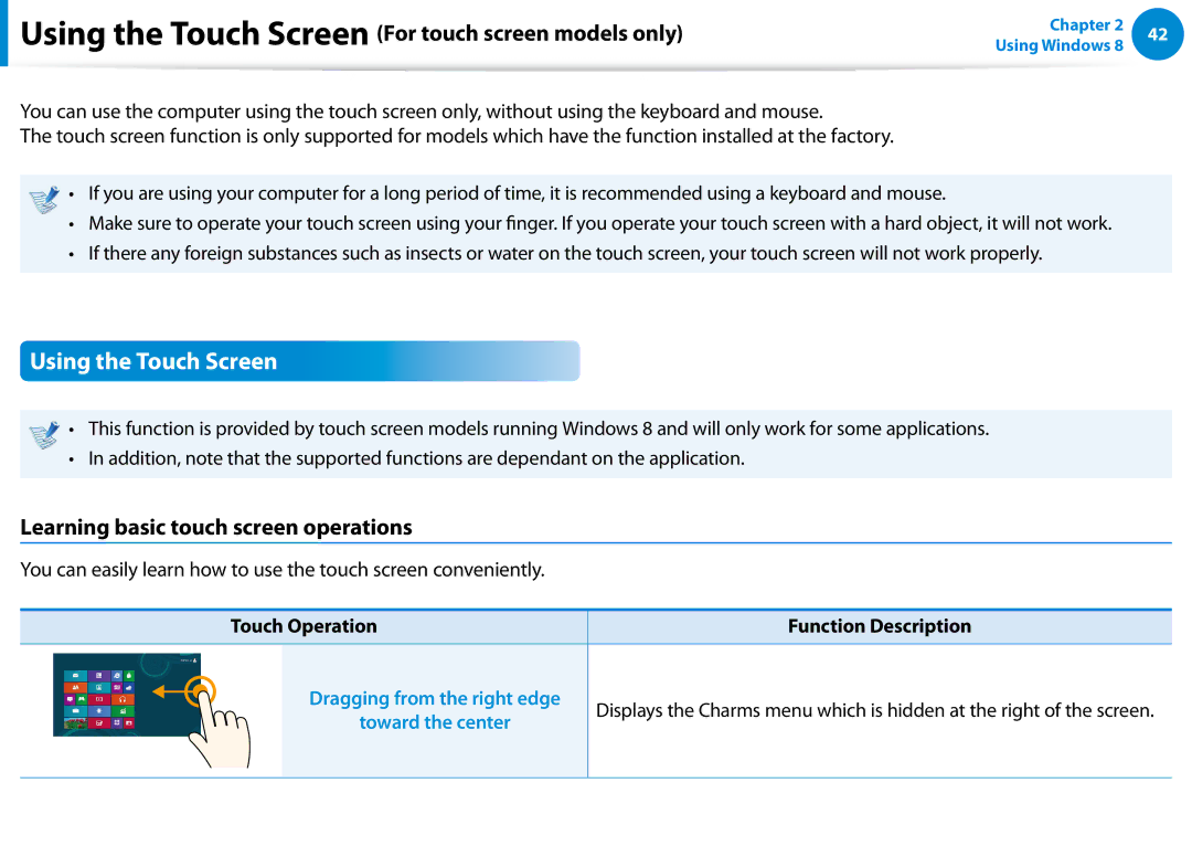 Samsung NP680Z5EX01US Using the Touch Screen For touch screen models only, Learning basic touch screen operations 