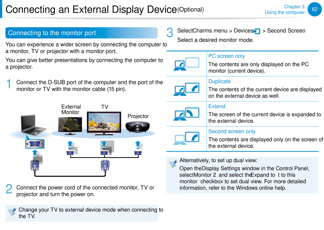 Samsung NP680Z5EX01US manual Second Screen, Duplicate, Extend, Second screen only 