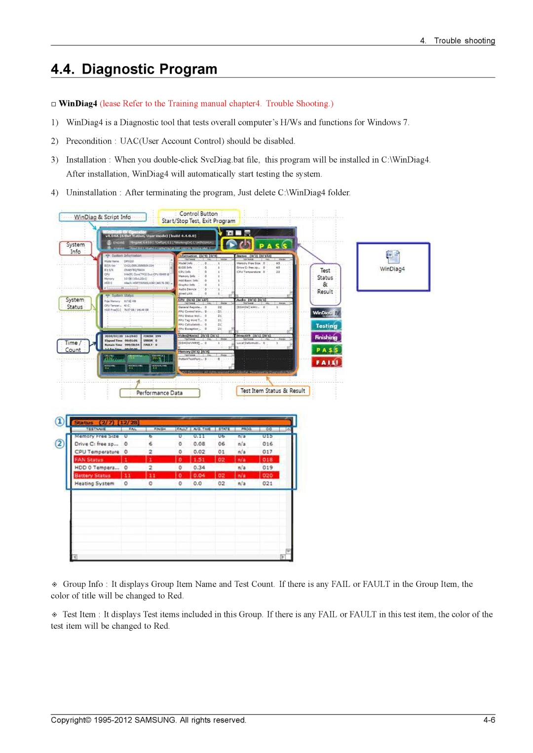 Samsung NP700G7C-T01US, NP700G7CS02US service manual Diagnostic Program 