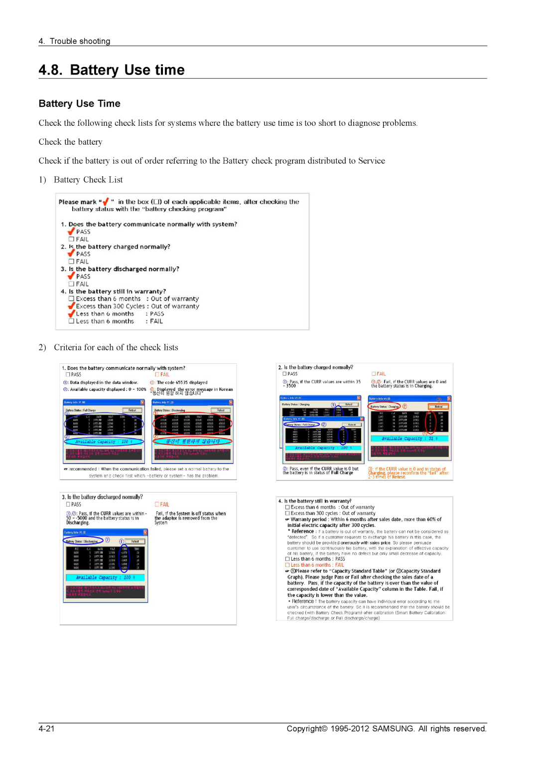 Samsung NP700G7CS02US, NP700G7C-T01US service manual Battery Use time, Battery Use Time 