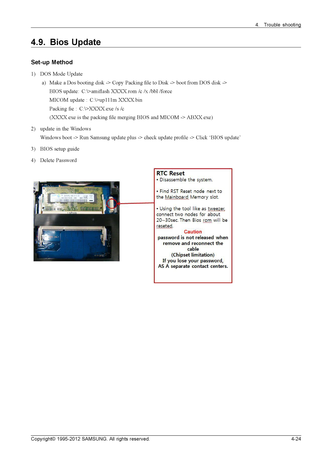 Samsung NP700G7C-T01US, NP700G7CS02US service manual Bios Update, Set-up Method 