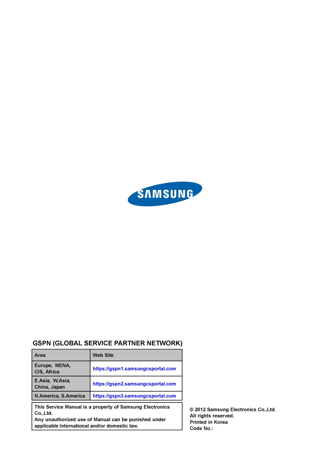 Samsung NP700G7CS02US, NP700G7C-T01US service manual Gspn Global Service Partner Network 