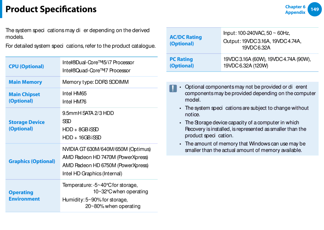 Samsung NP700Z5C-S04US, NP700Z5C-S02US, NP700Z7C-S03US manual Product Specifications 