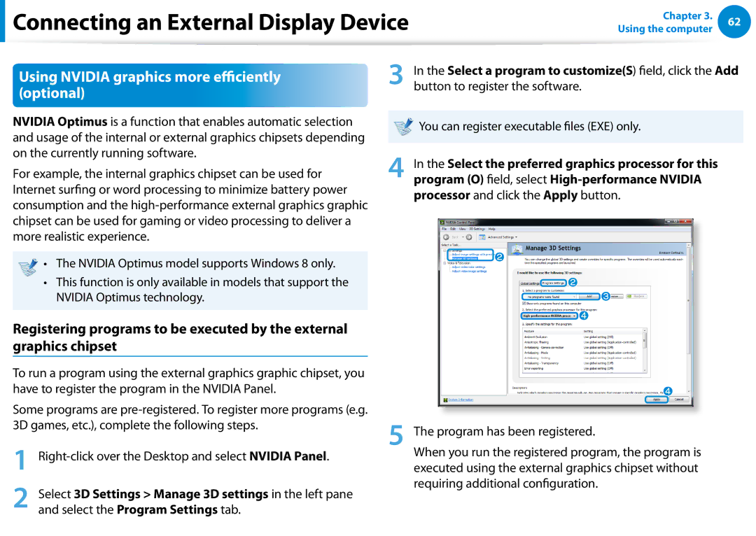 Samsung NP700Z5C-S04US Using Nvidia graphics more efficiently optional, Have to register the program in the Nvidia Panel 