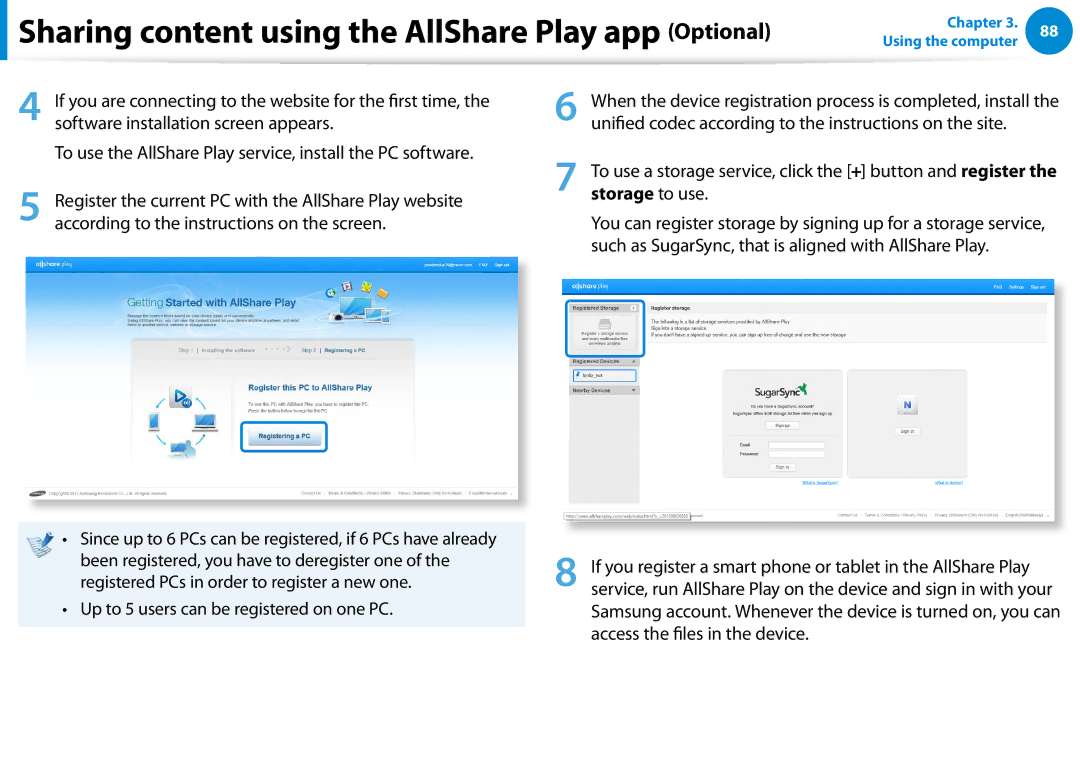 Samsung NP700Z7C-S03US, NP700Z5C-S04US, NP700Z5C-S02US manual Sharing content using the AllShare Play app Optional 