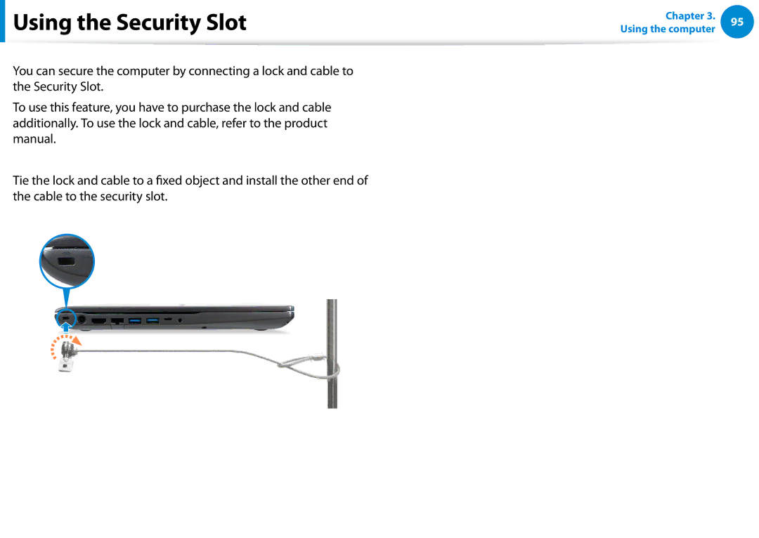 Samsung NP700Z5C-S04US, NP700Z5C-S02US, NP700Z7C-S03US manual Using the Security Slot 